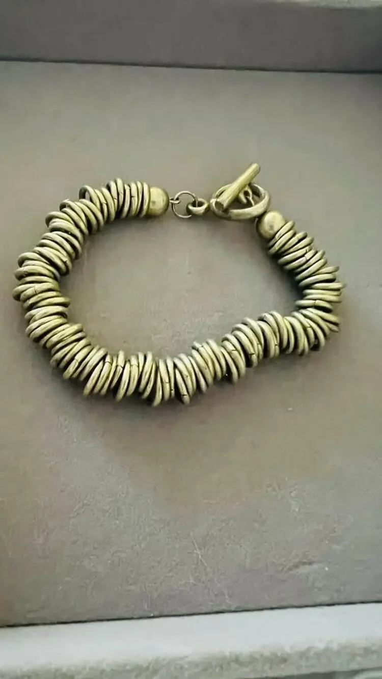 Silver-Toned Ring Link Toggle Bracelet